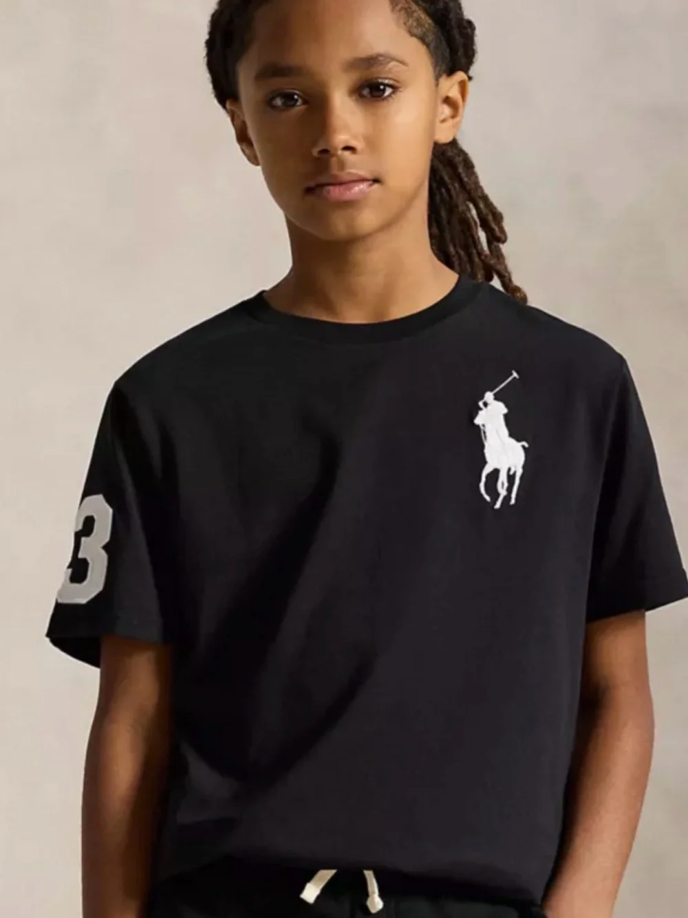 Ralph Lauren Black Tee with White Pony and Sleeve Number 50% OFF SEND OFFER